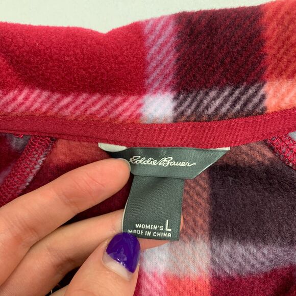 Eddie Bauer Plaid Fleece Sweatshirt Womens L Large 1/4 Zip Long Sleeve Sweater - Picture 7 of 10